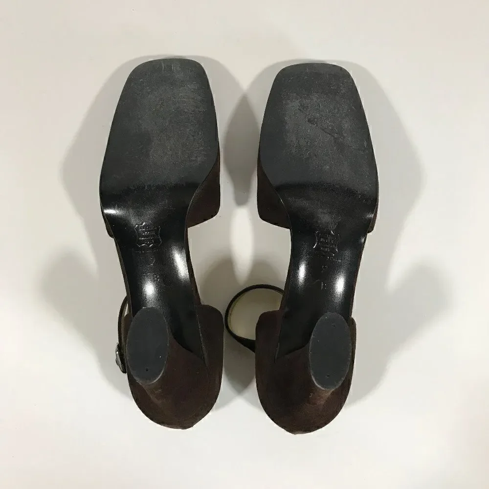 Vintage Kasper Brown Suede Oval Heel wAnkle Strap
